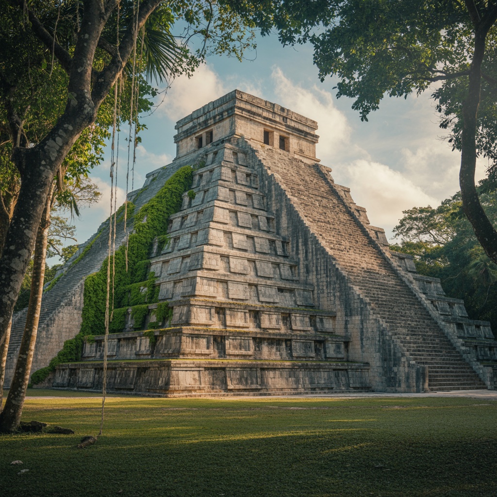 Mayapan ruins showing the main pyramid temple structure in Yucatán Mexico